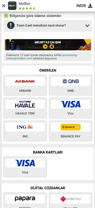Melbet mobil ödeme listesi — önerilen yöntemler, banka kartları ve dijital cüzdanlar